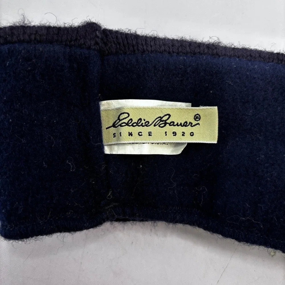 Eddie Bauer Vintage Wool Fair Isle Headband Navy Blue Fleece Lined Made in‎ USA